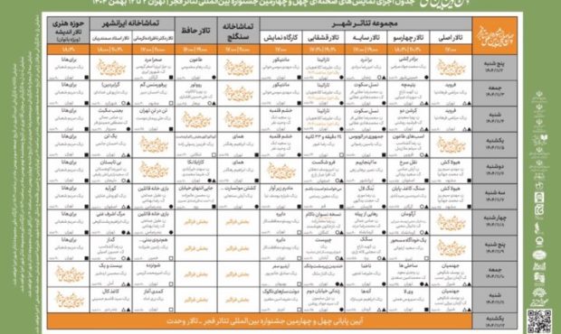انتشار جدول اجراهای صحنه‌ای چهل‌وچهارمین جشنواره تئاتر فجر